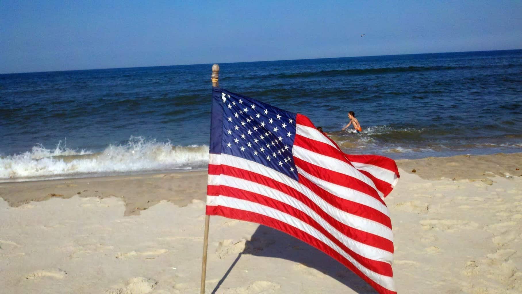 American Flag on the beach in Ocean City, MD