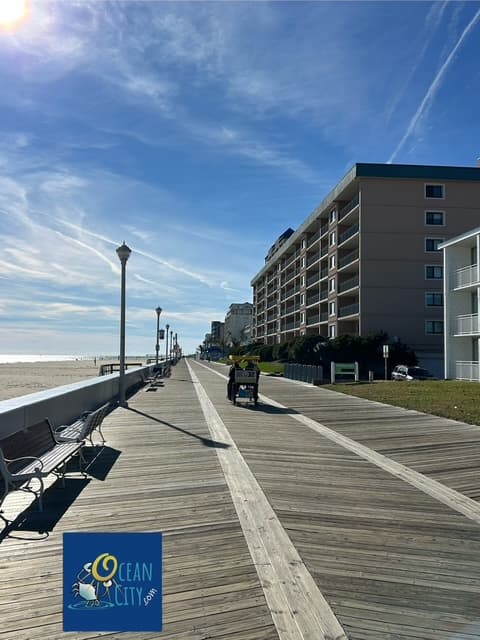 boardwalk view, Ocean City, Maryland, sunny