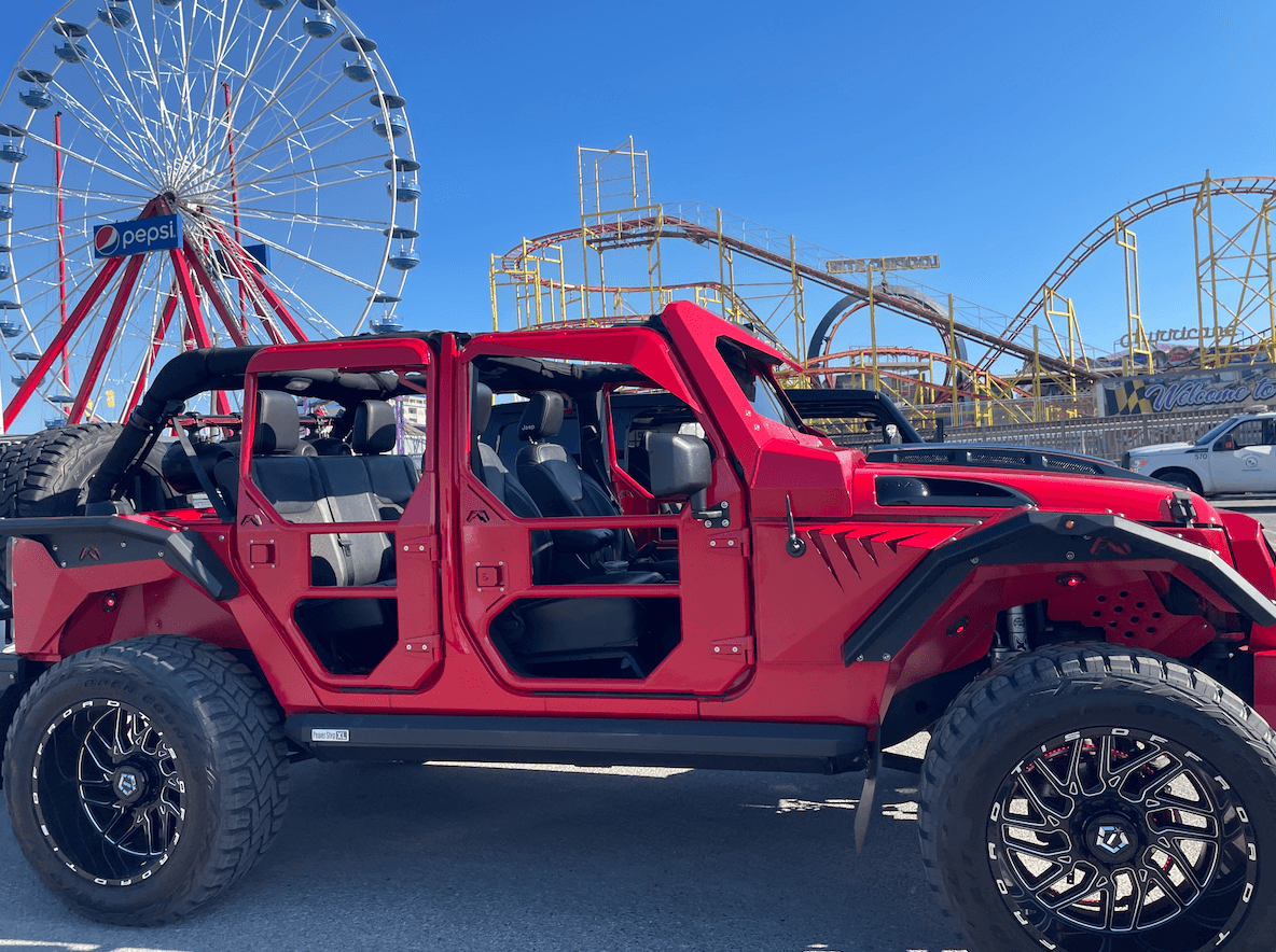 Ocean City, Maryland, jeep week, inlet, red jeep, ferris wheel