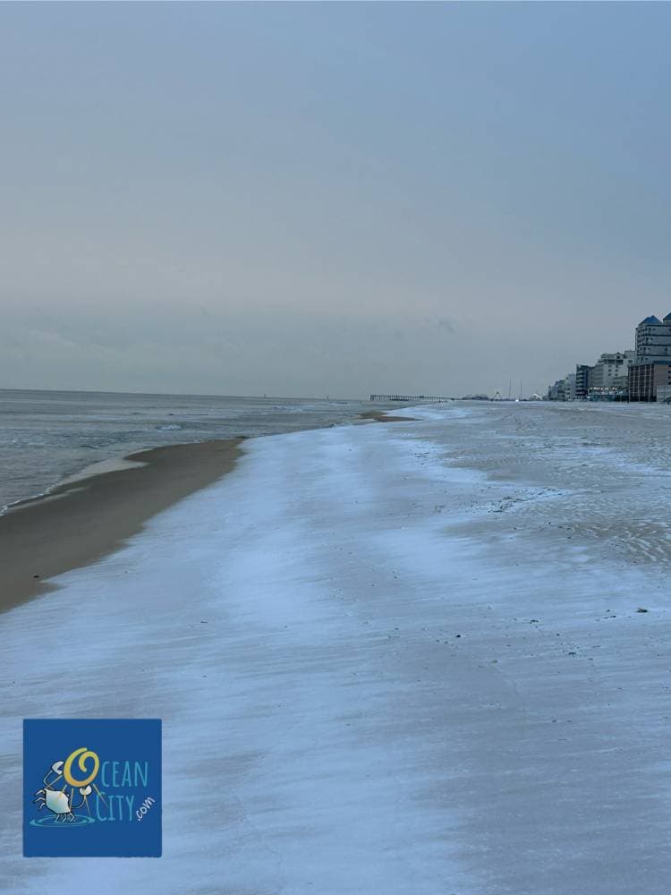 Light snow on beach, Ocean City, Maryland