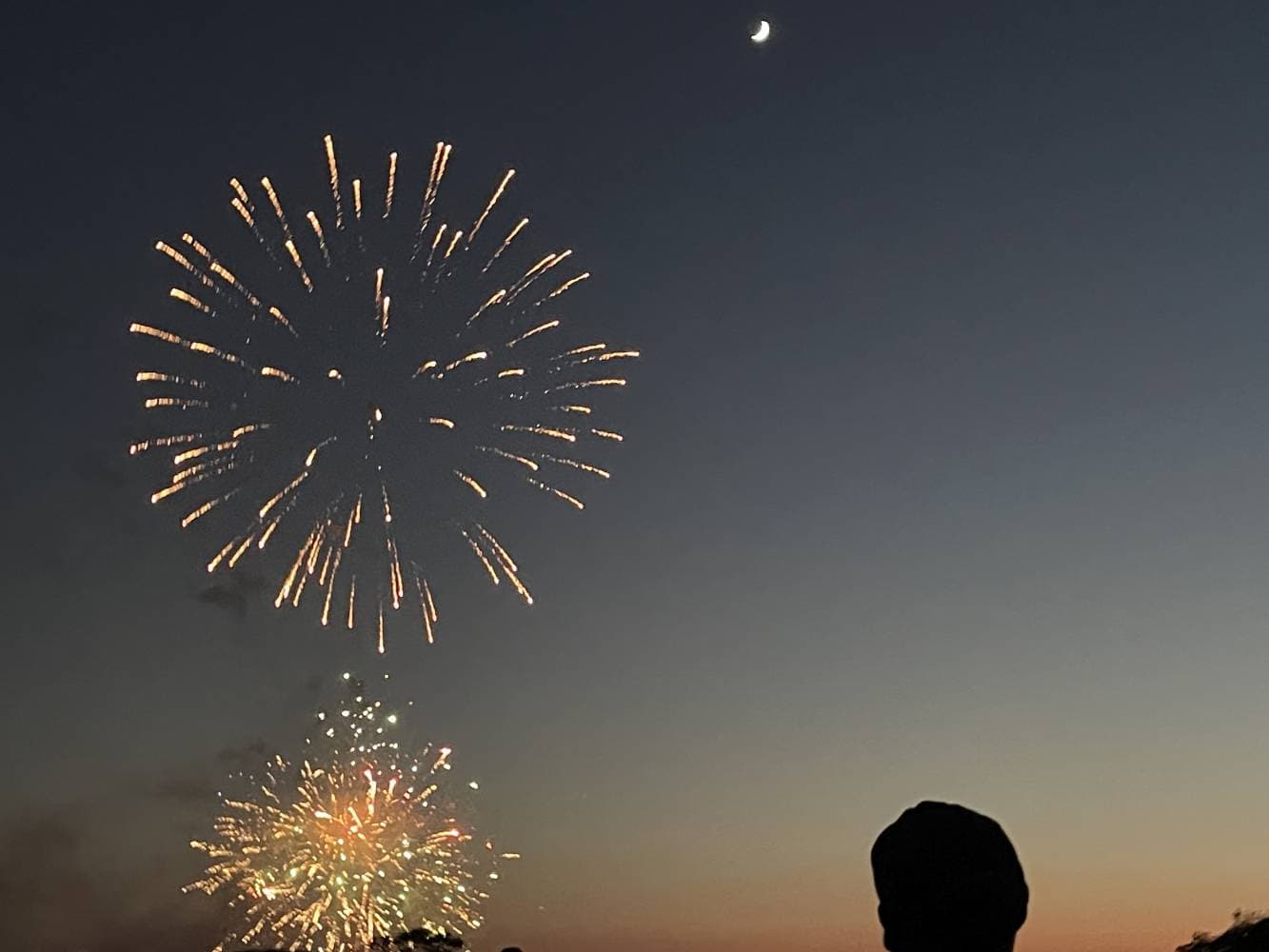 Ocean City, Maryland, fireworks, sunset, moon