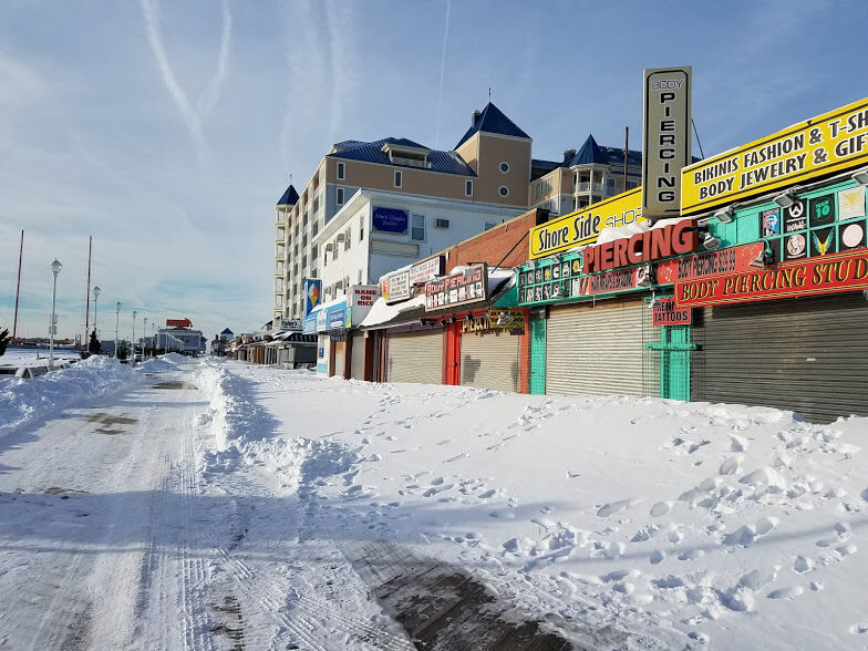 Snow on boardwalk