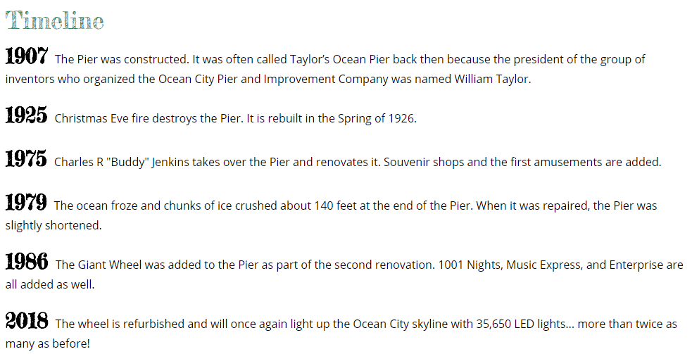Ferris wheel and pier timeline