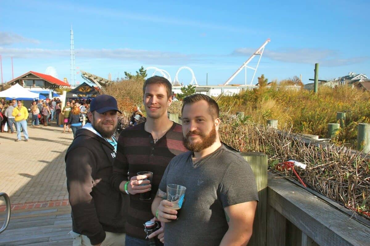 Three guys with beer in Ocean City at the Shore Craft Beer Festival - Octoberfest