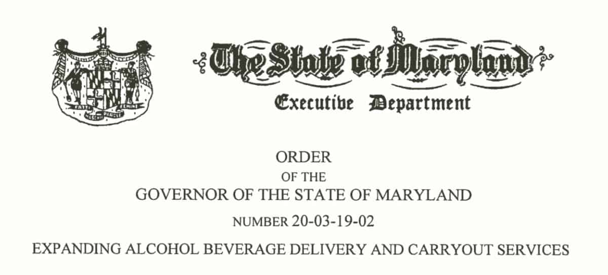 Gov Hogan Executive Order: Beer Wine & Liquor Can Now Be Delivered