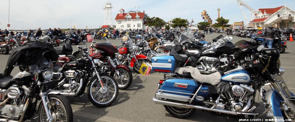 motorcycles parked at the ocean city inlet for oc bike fest