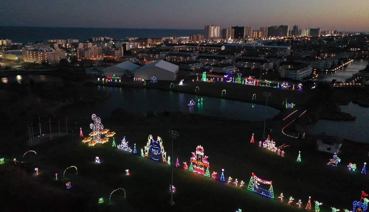Aerial view of the Winterfest of Lights Ocean City MD