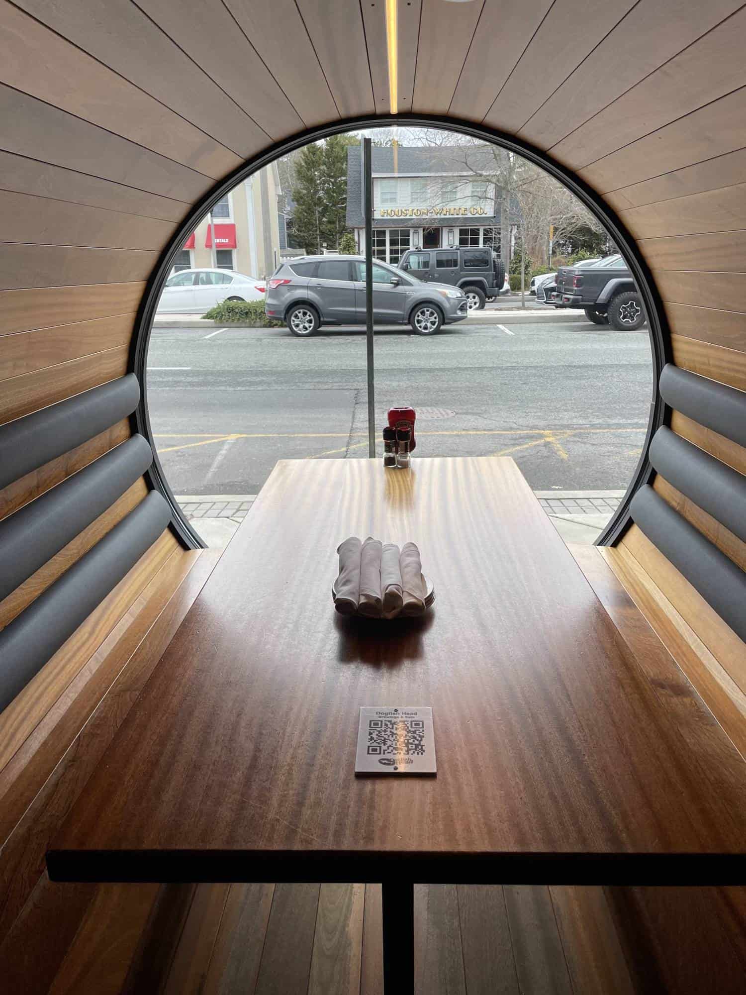 booth at dogfish head brewing and eats in rehoboth