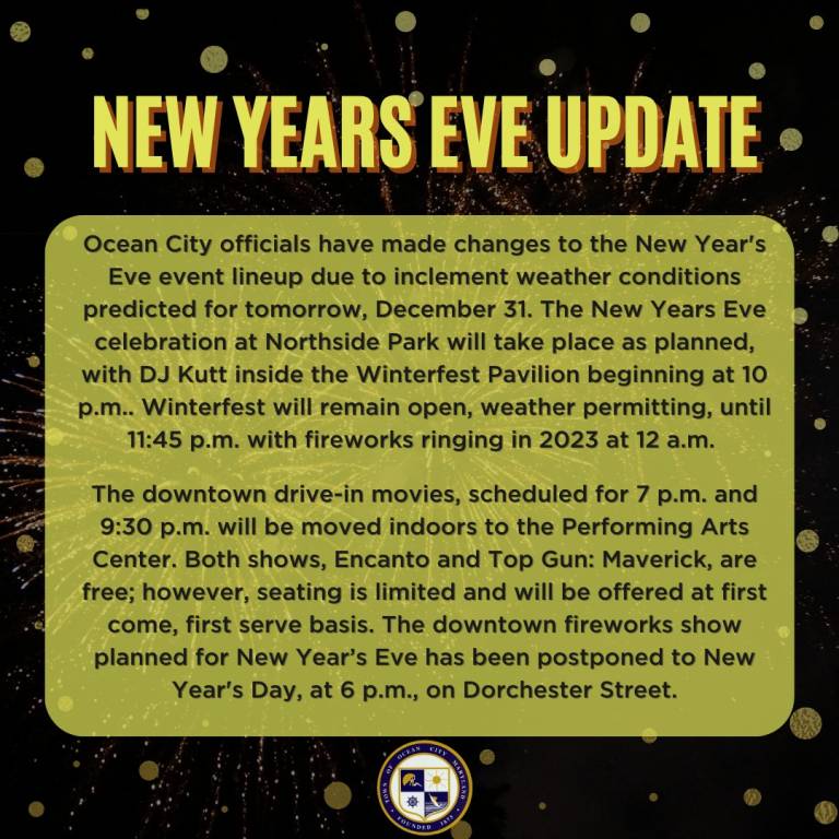 Ocean City New Year’s Celebrations Continue with a Twist Due to Inclement Weather