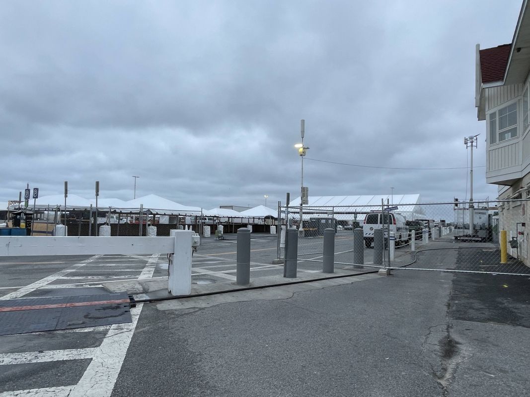 The Ocean City inlet parking lot filled with tents for Oceans Calling 2023