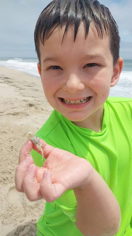 Boy with crab on the beach Ocean City Md