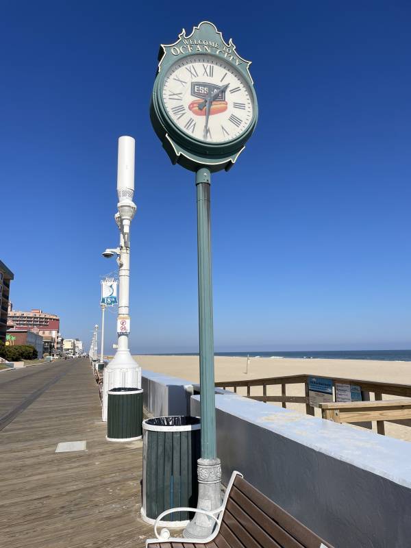 clock on the ocean city boardwalk