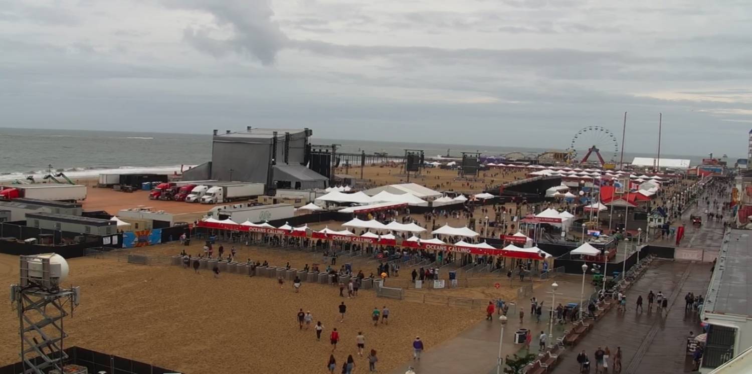 live ocean city webcam showing the entrance gates and back of stage for Oceans Calling Festival 2024