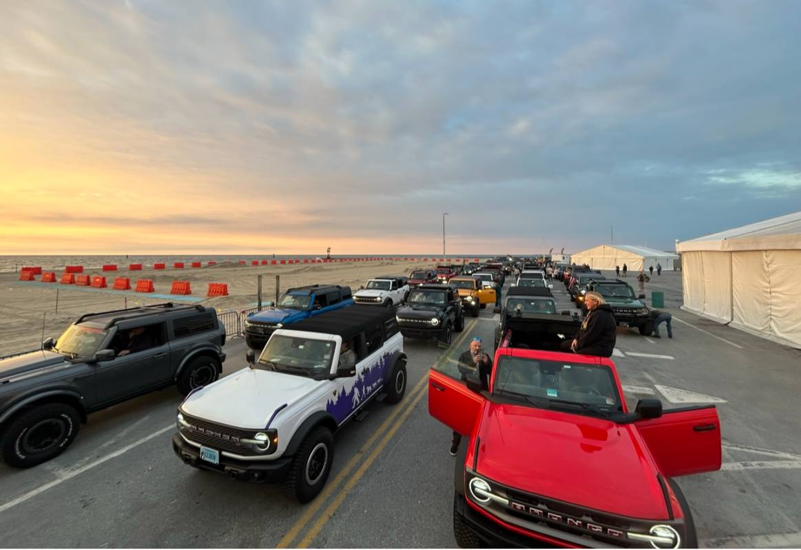 Broncos lined up to parade at the Ocean City inlet