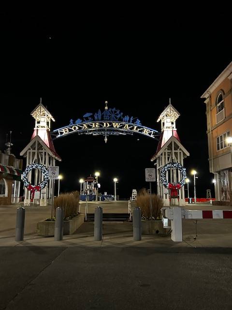 Holiday decorations on Boardwalk archway