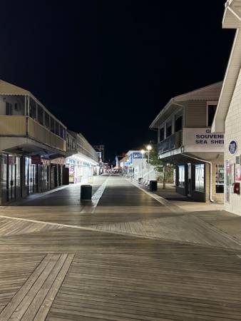 quiet boardwalk in early evening hours