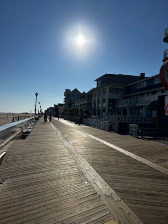 sunny boardwalk day in fall