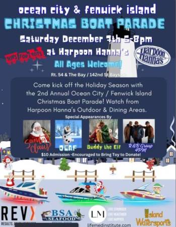 Watch the annual Christmas boat parade from Harpoon Hannah's this December 7th.