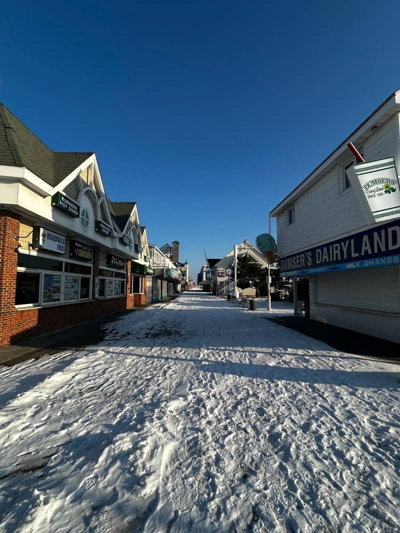 A snowy boardwalk