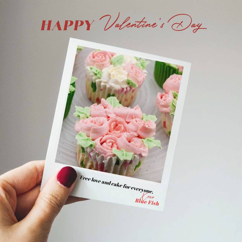 Blue Fish Valentines Day cup cake