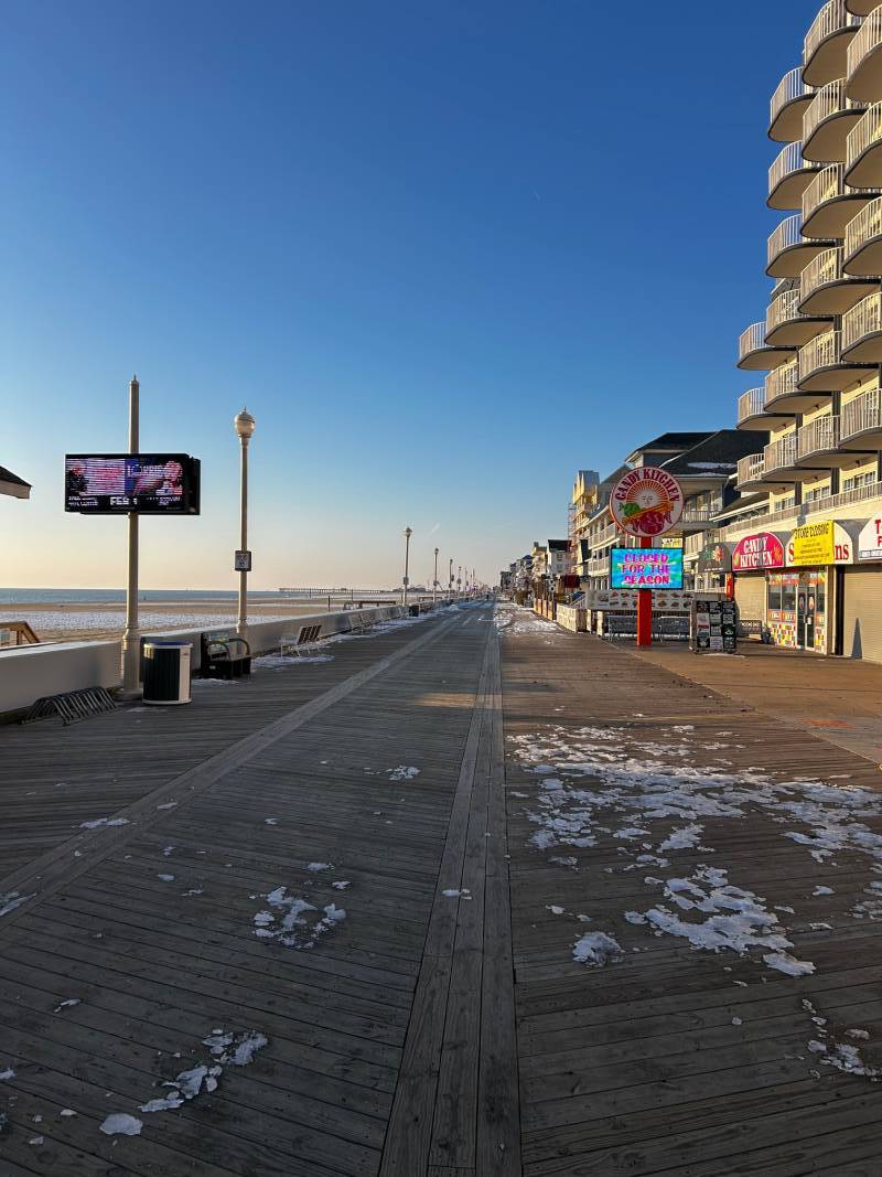 ice melting on Ocean City boardwalk later in week