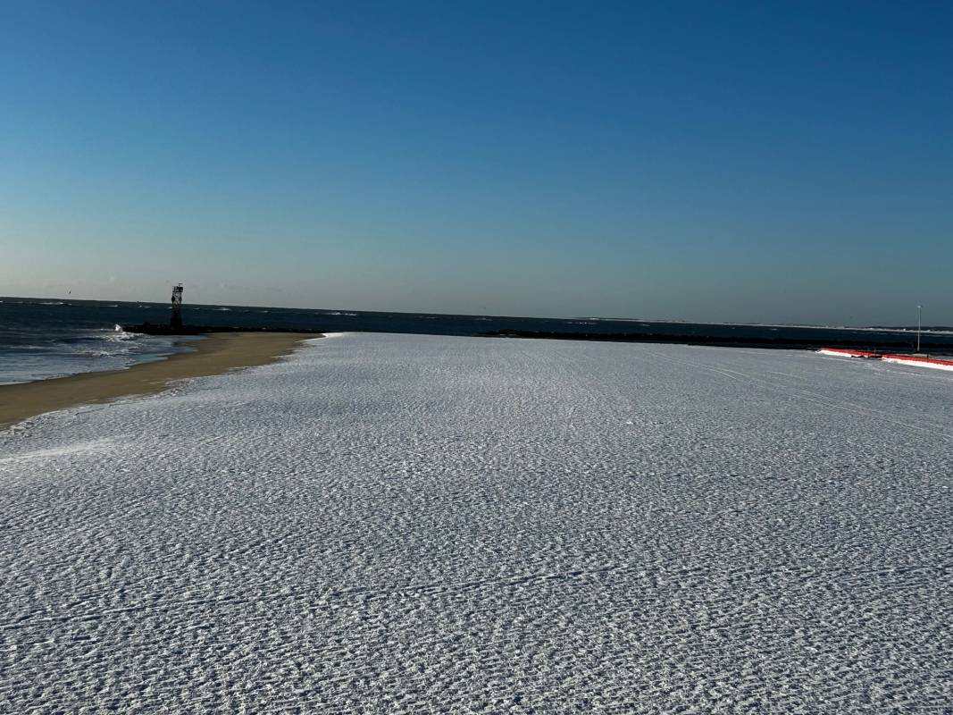 snow beach looking at inlet
