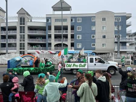 St. Patrick's Day float in parade along Coastal Highway