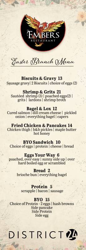 Embers Restaurant Ocean City Easter Menu