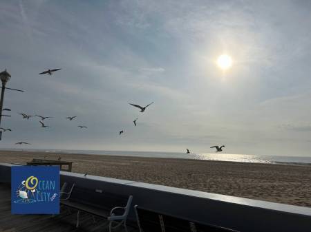 Sunrise over the beach and boardwalk