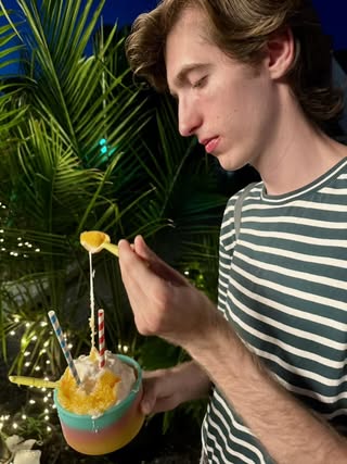 photo Friday Janet Roselle Bauer Edward loves returning home for egg custard snowball at Fenwick Ice!