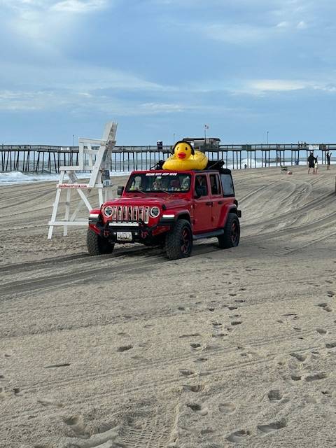 Jeep Fest 2025 decorated vehicle during beach crawl