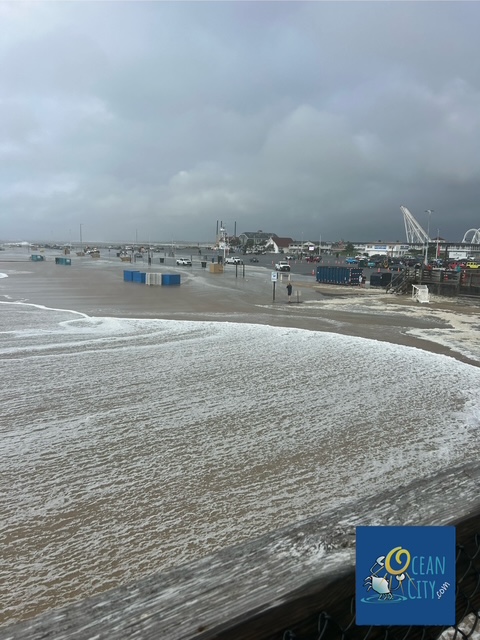 Storm waters on the OC beach near inlet parking lot