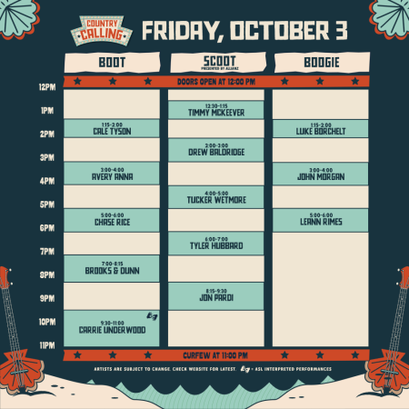 country calling 25 Friday performance line up