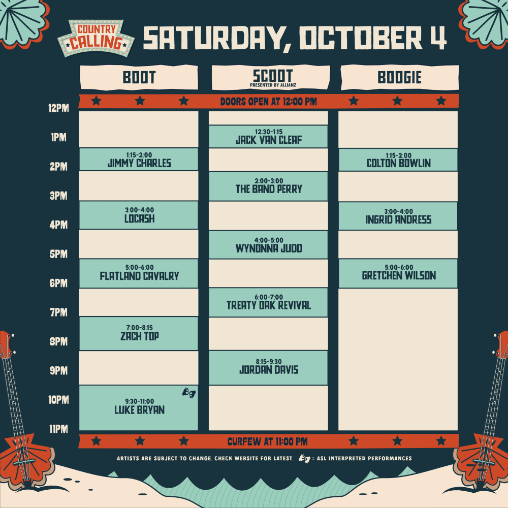 country calling 25 Saturday line up