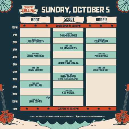 country calling 25 sunday performance line up
