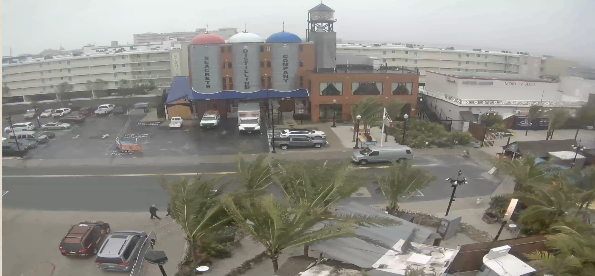 windy at Seacrets but no street flooding-people and cars moving