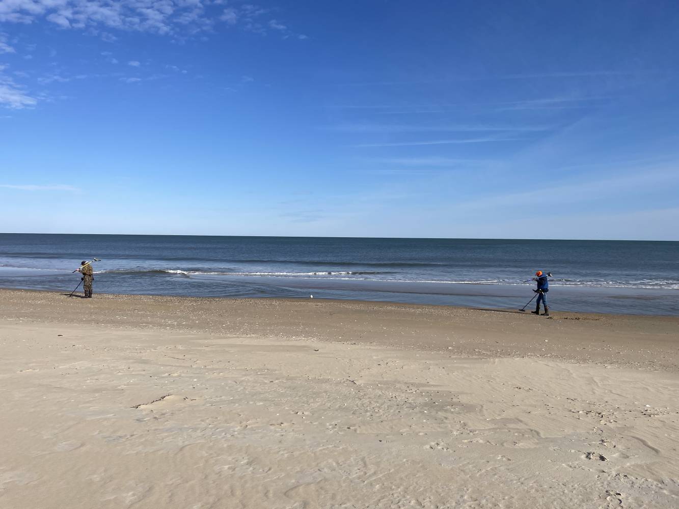 Detectorists on a deserted beach, searching for treasure!