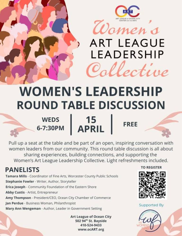 The Art League of Ocean City is Offering a Round-Table Discussion With Women Leaders on Wednesday, April 15, 2026 from 6pm – 8pm